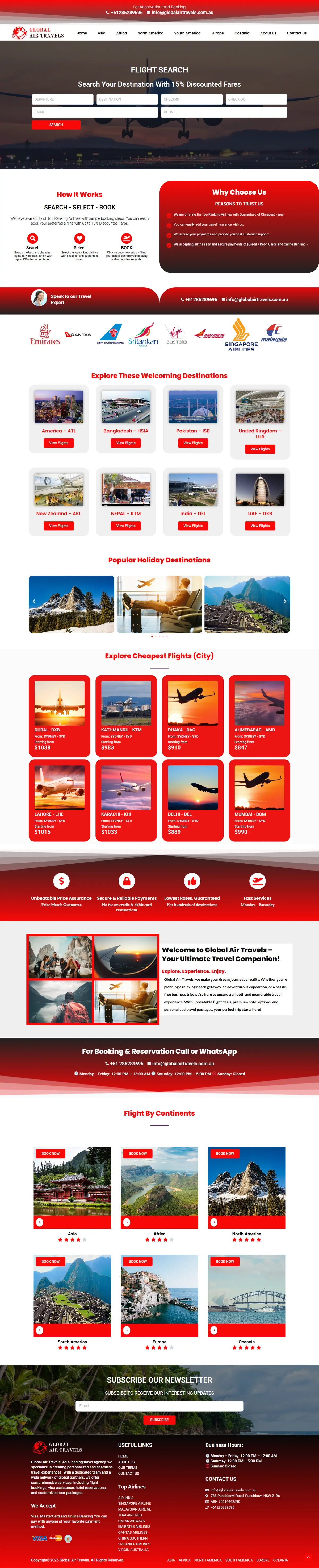 Global Air Travels full homepage design